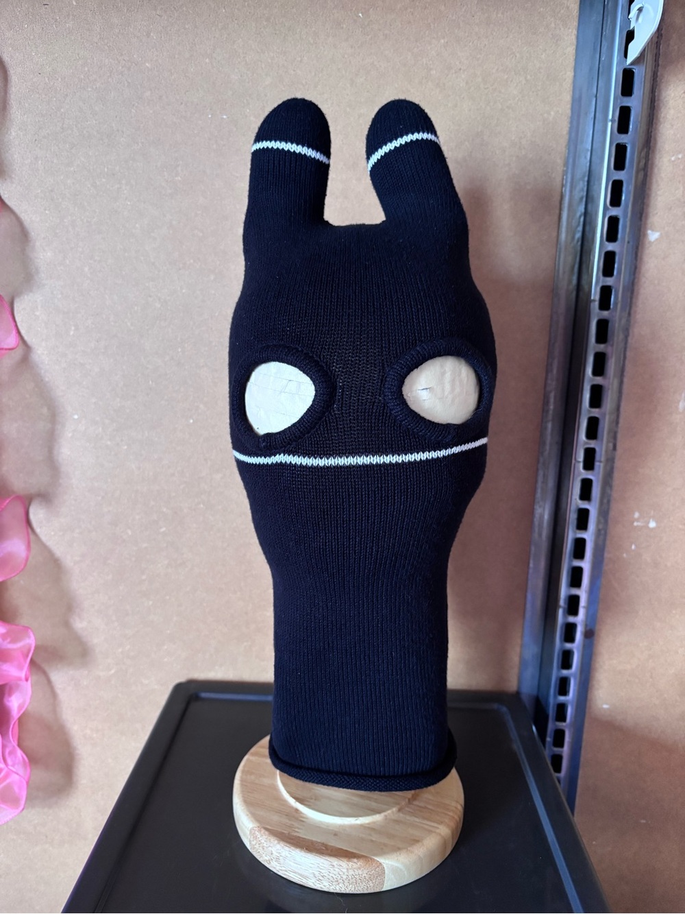Blamo Bunny Ear Knit Balaclava with Contrast White Stripe